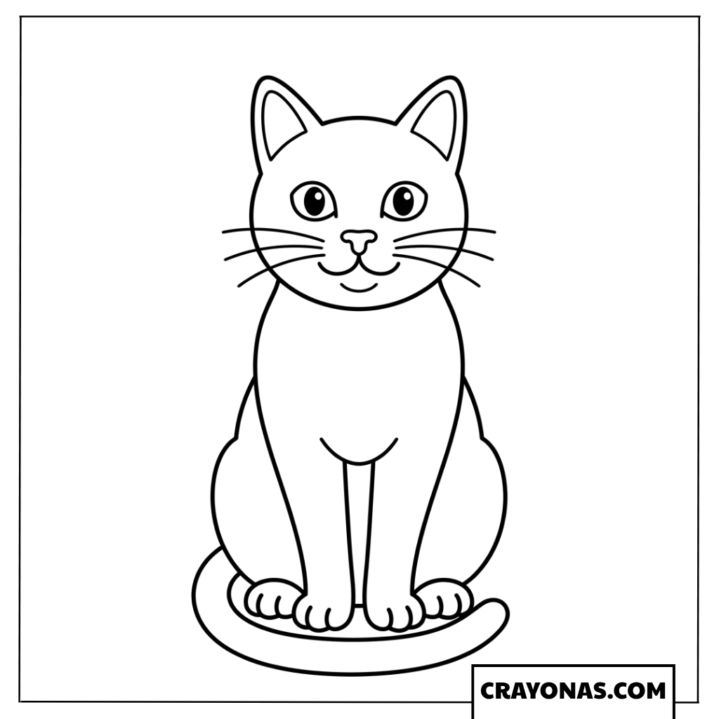 Simple Sitting Cat on Cushion Coloring Page