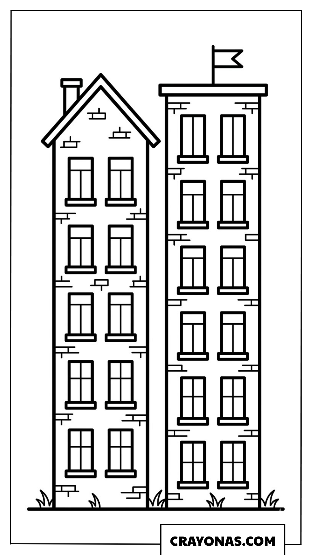 Simple Tall Building with Flag Coloring Page