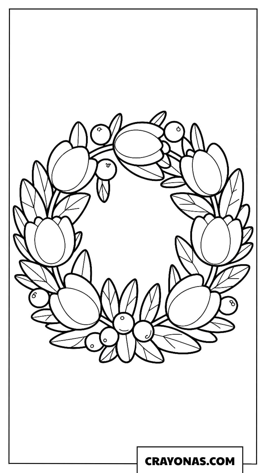 Simple Tulip Berry Wreath Coloring Page