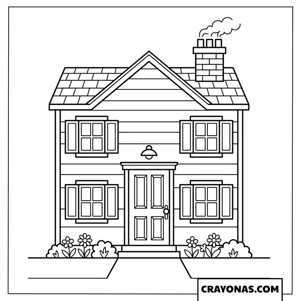 Simple Two-Story House Coloring Page