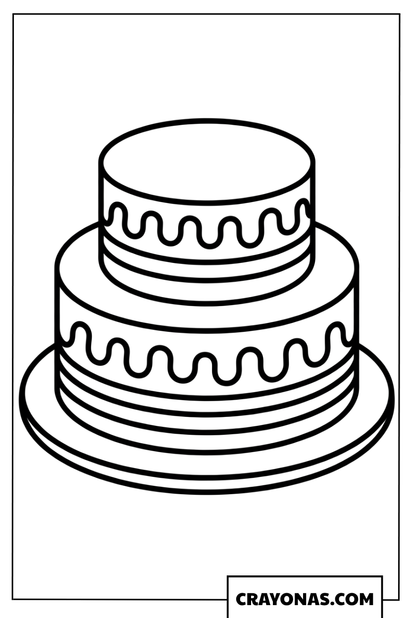 Simple Two-Tier Birthday Cake Coloring Page