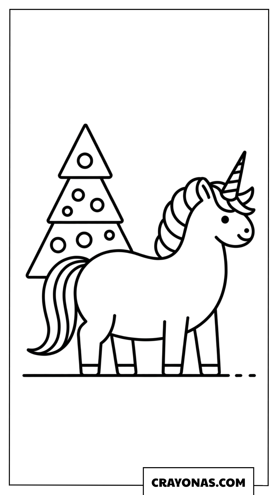 Simple Unicorn with Christmas Tree Coloring Page