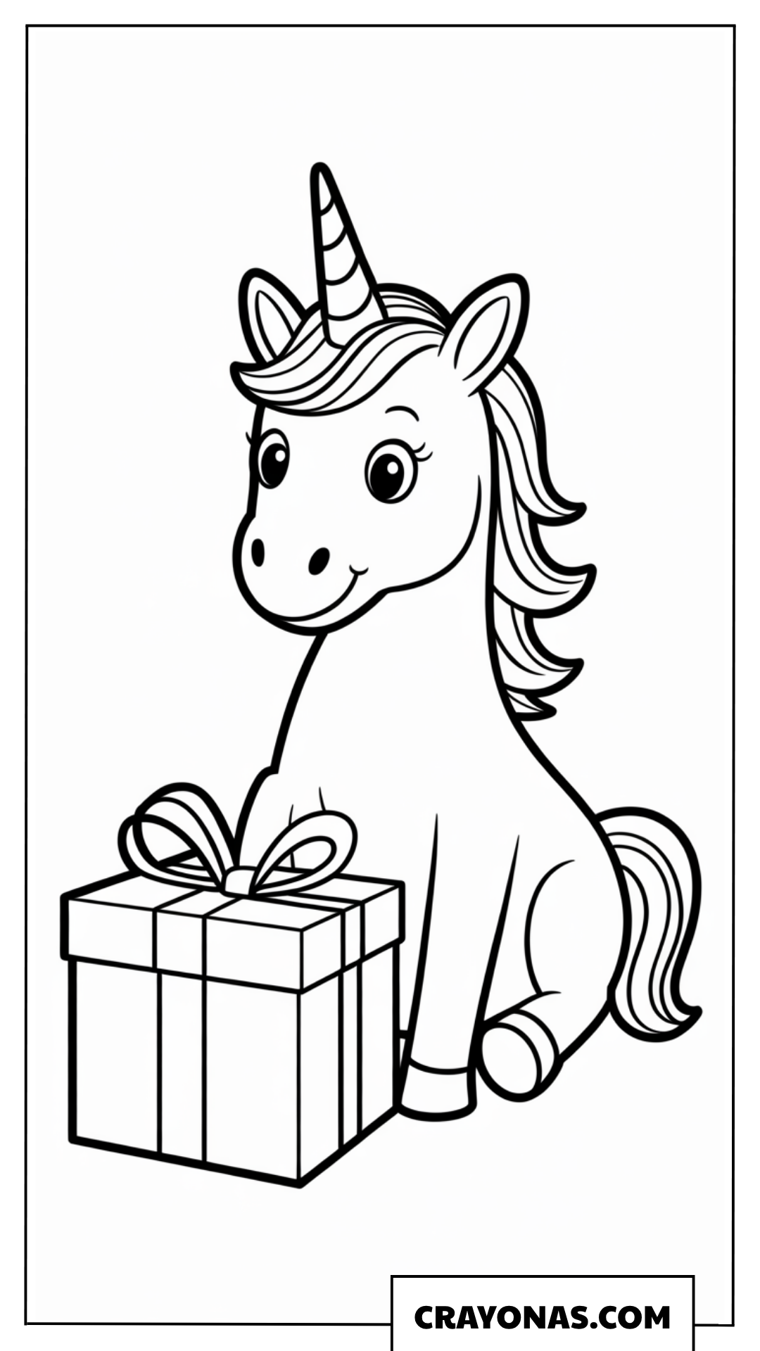 Simple Unicorn with Gift Coloring Page