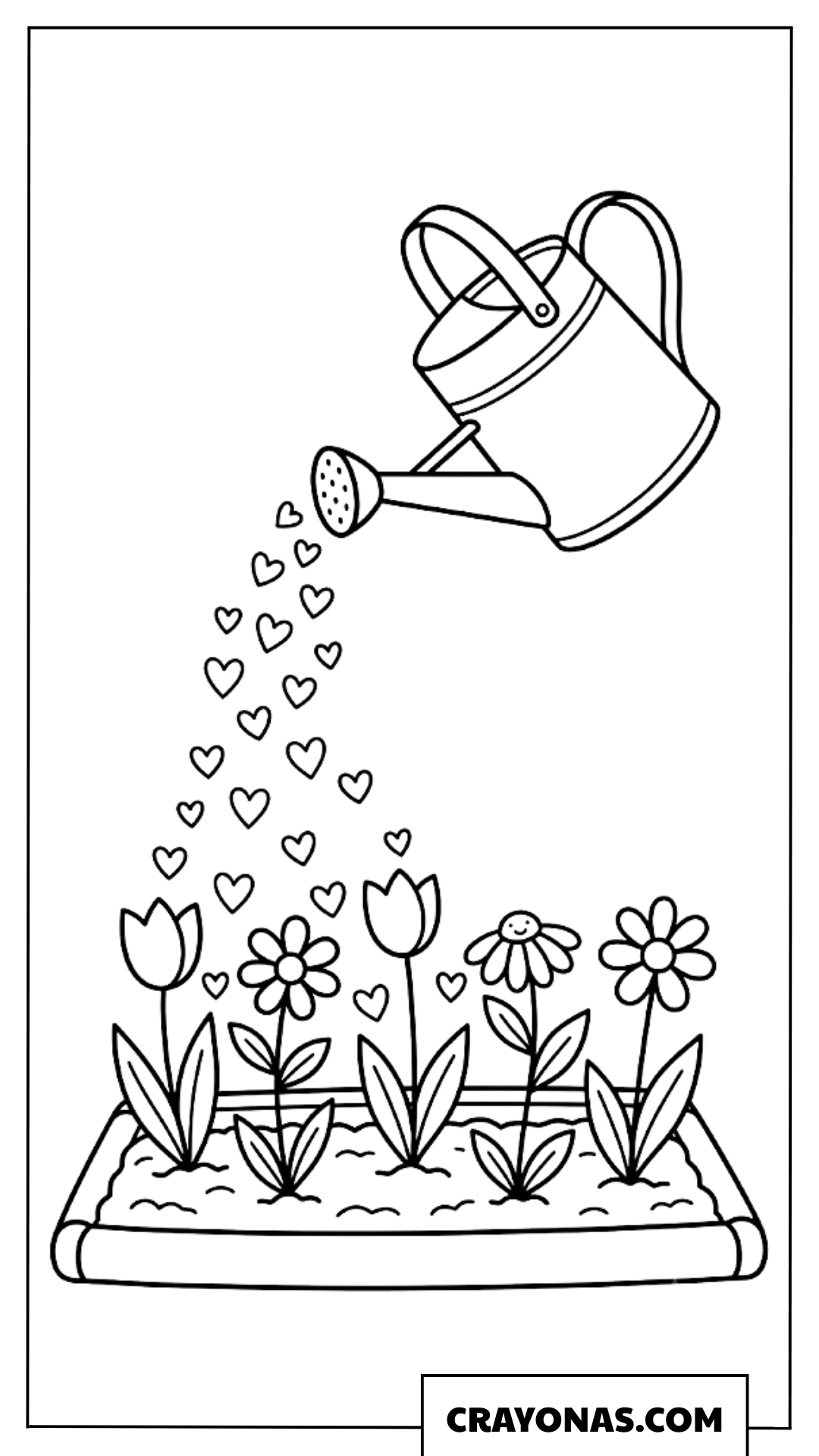 Simple Watering Can with Hearts Coloring Page