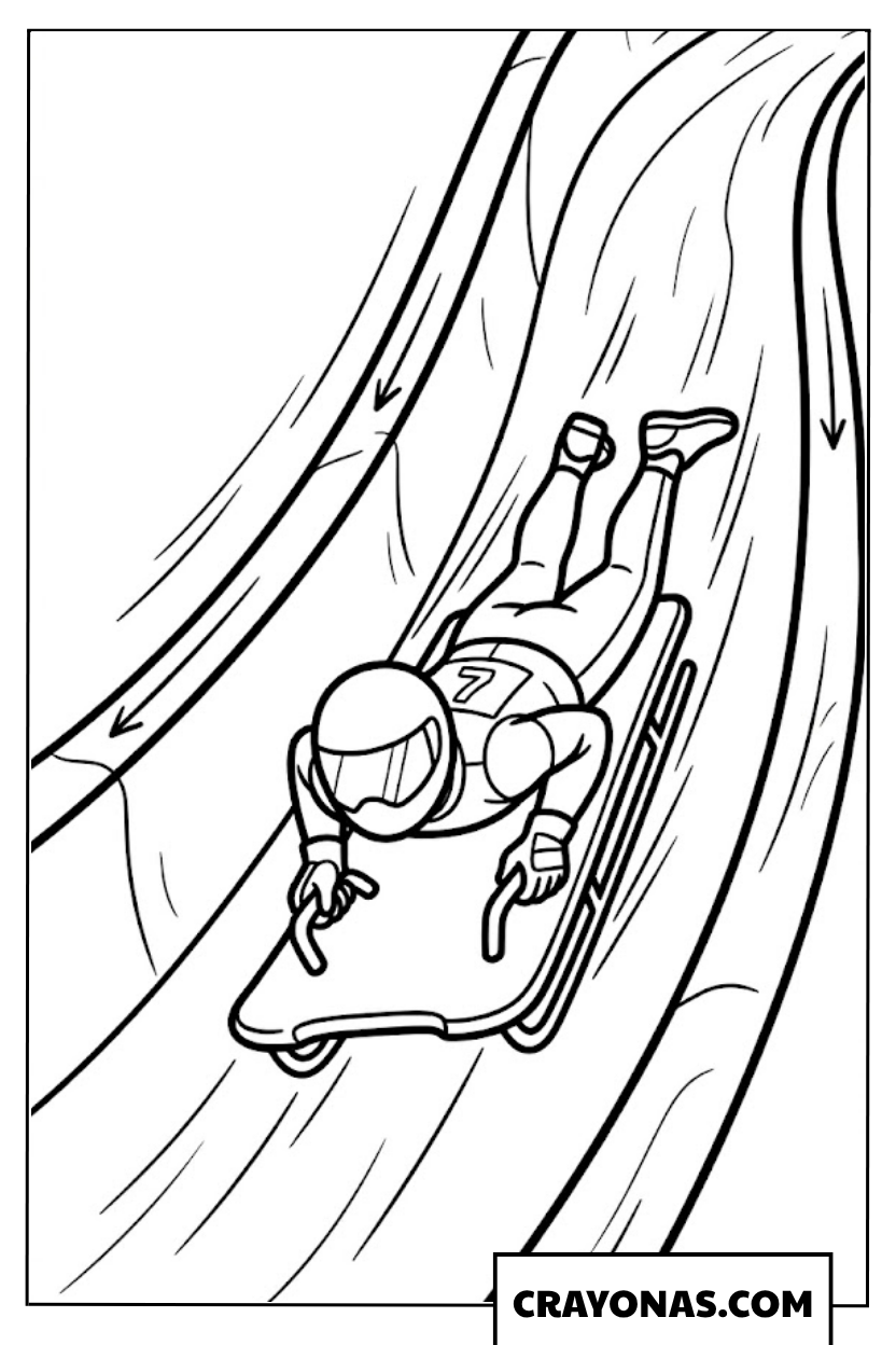 Skeleton Racer Head-First Down the Track Coloring Page