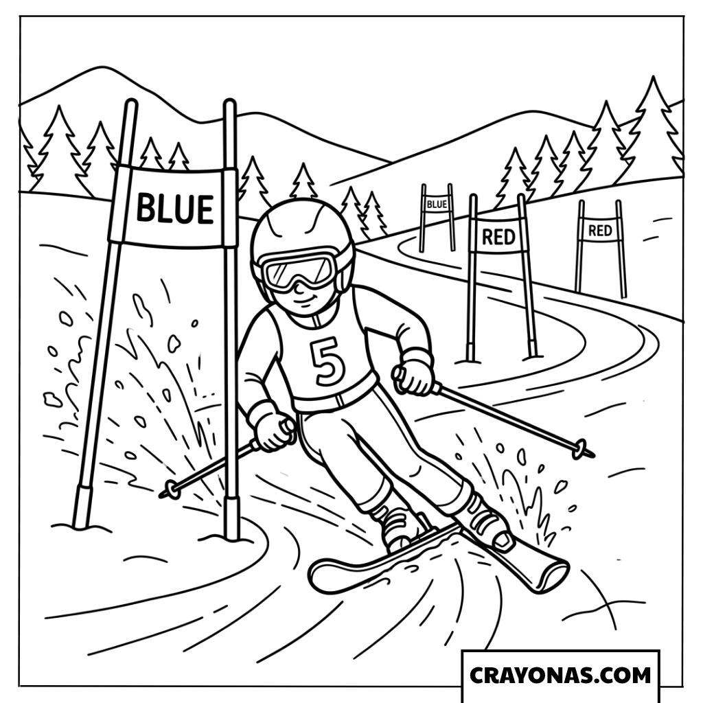 Slalom Skier Racing Through Gates Coloring Page