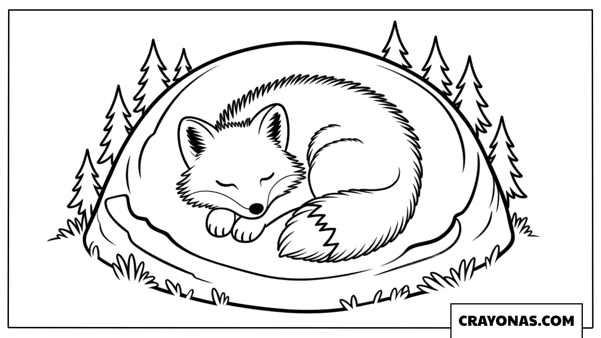Sleeping Arctic Fox in Cozy Den Coloring Page