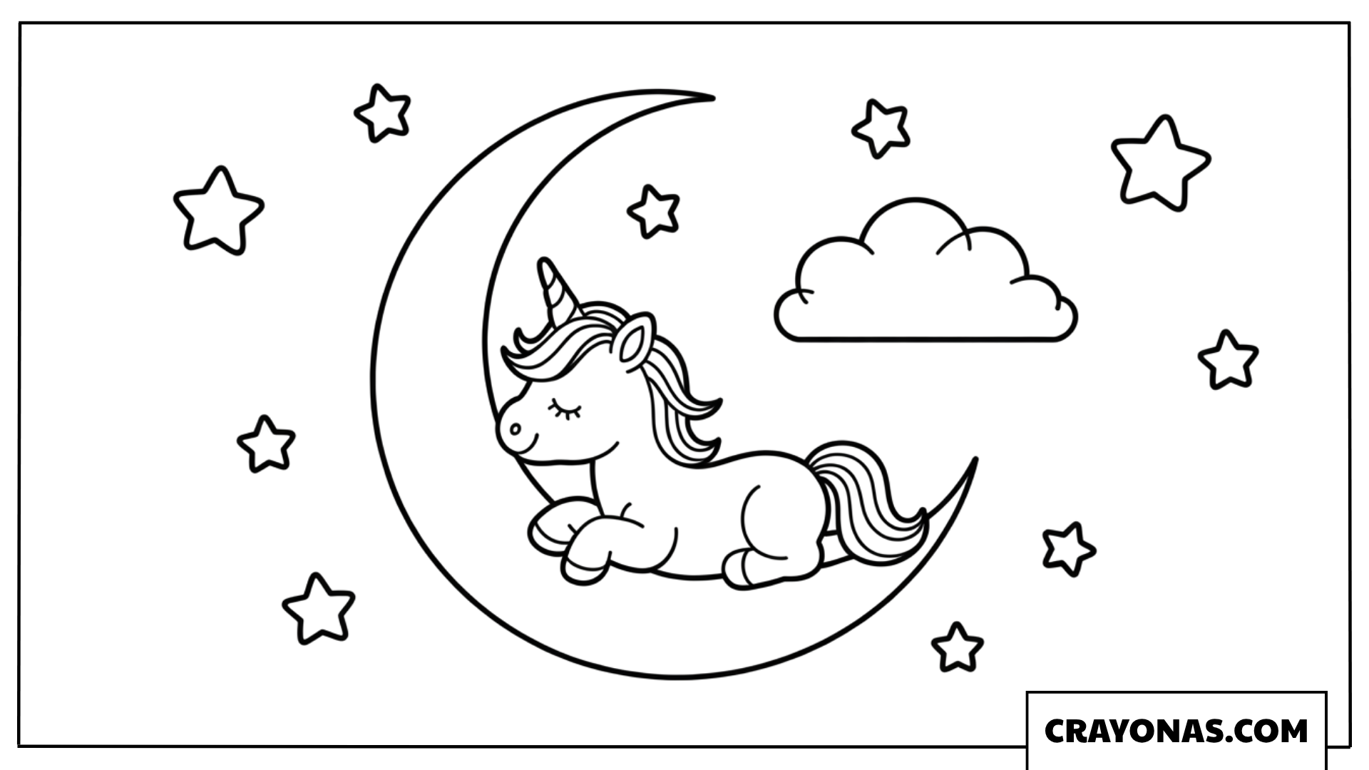 Sleeping Baby Unicorn Starry Moon Coloring Page