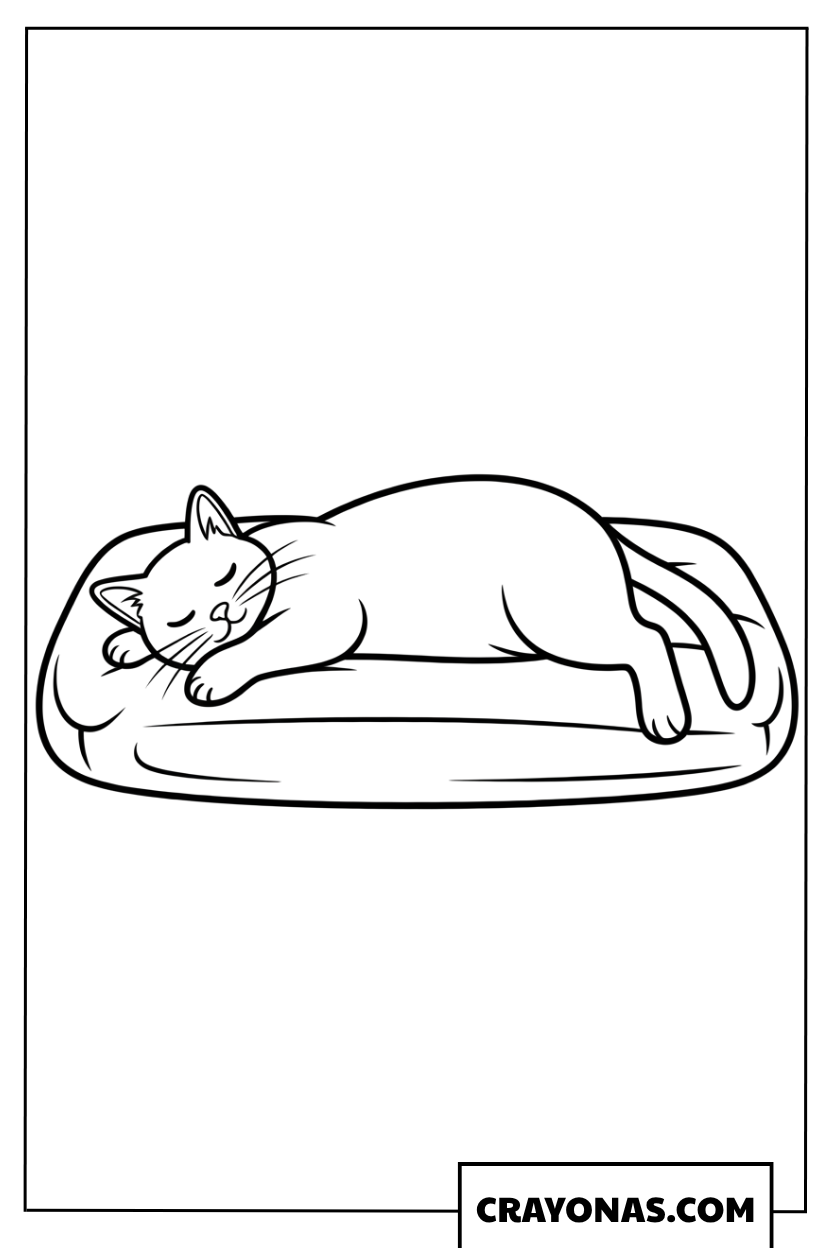Sleeping Cat on Round Pillow Coloring Page