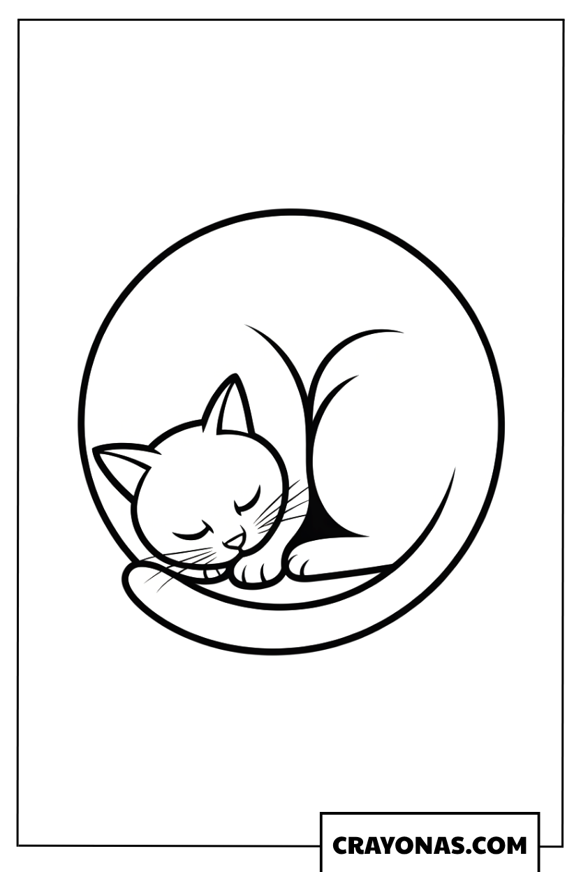 Sleeping Curled Cat Coloring Page