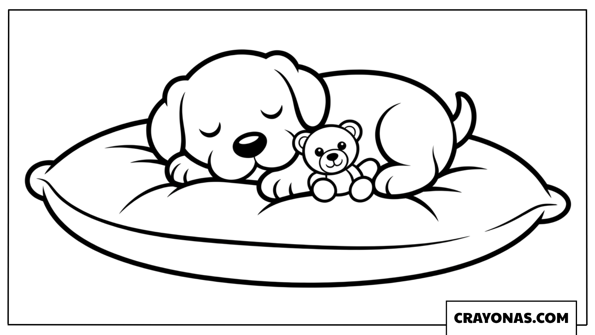Sleeping Puppy with Teddy Bear Coloring Page