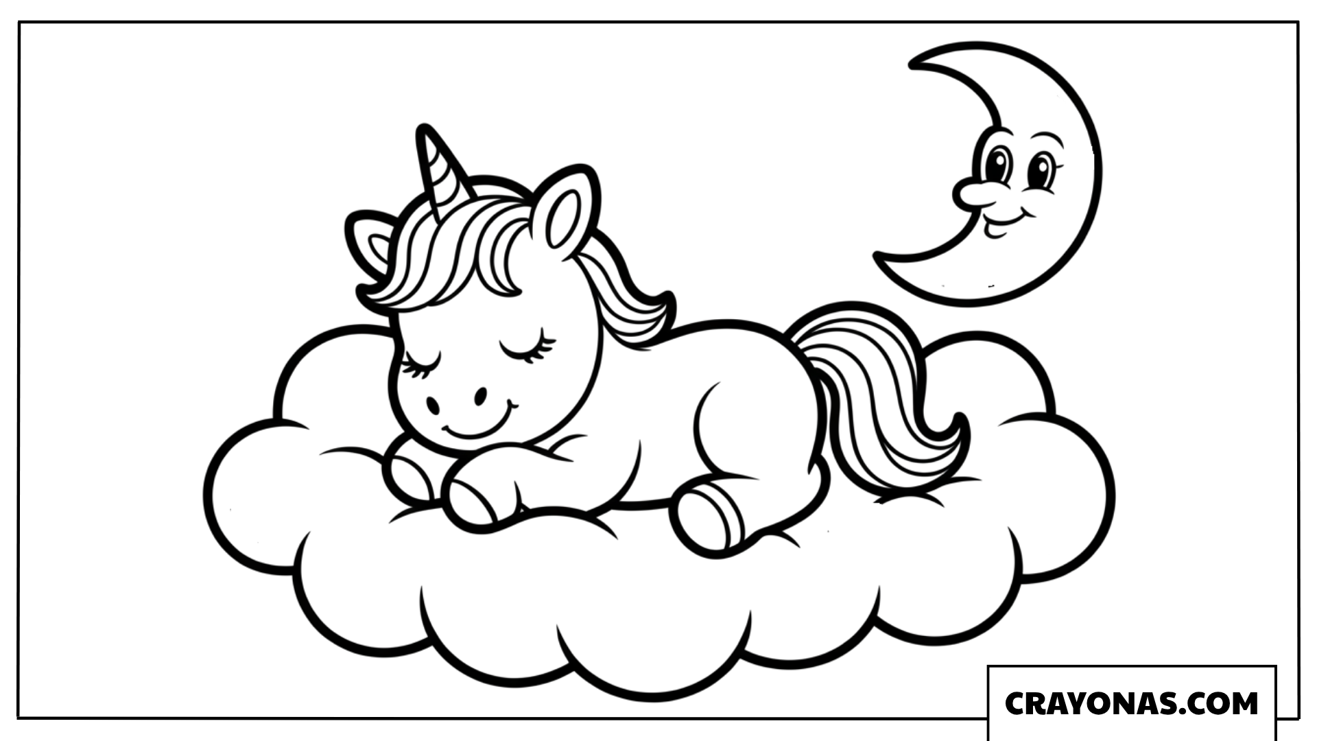 Sleeping Unicorn on Cloud Coloring Page