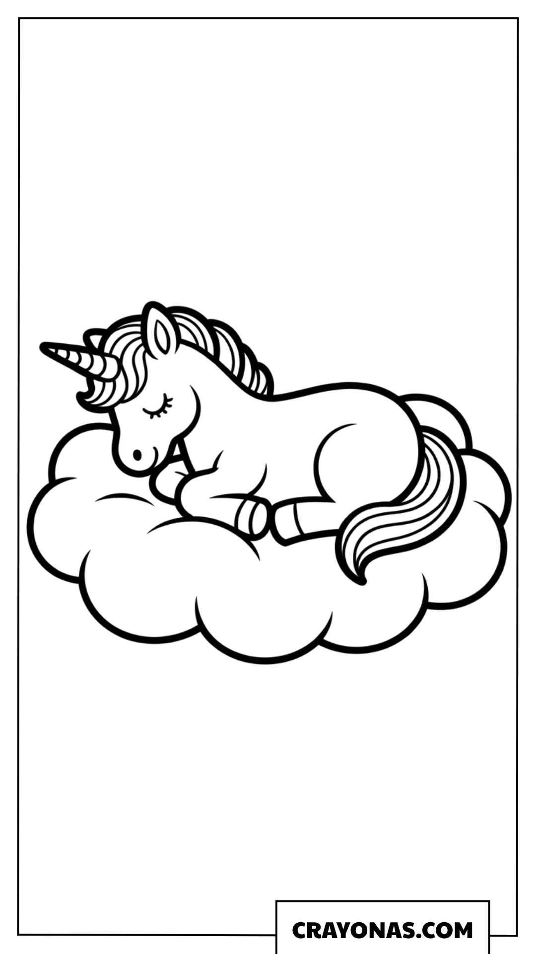 Sleeping Unicorn on Cloud Coloring Page
