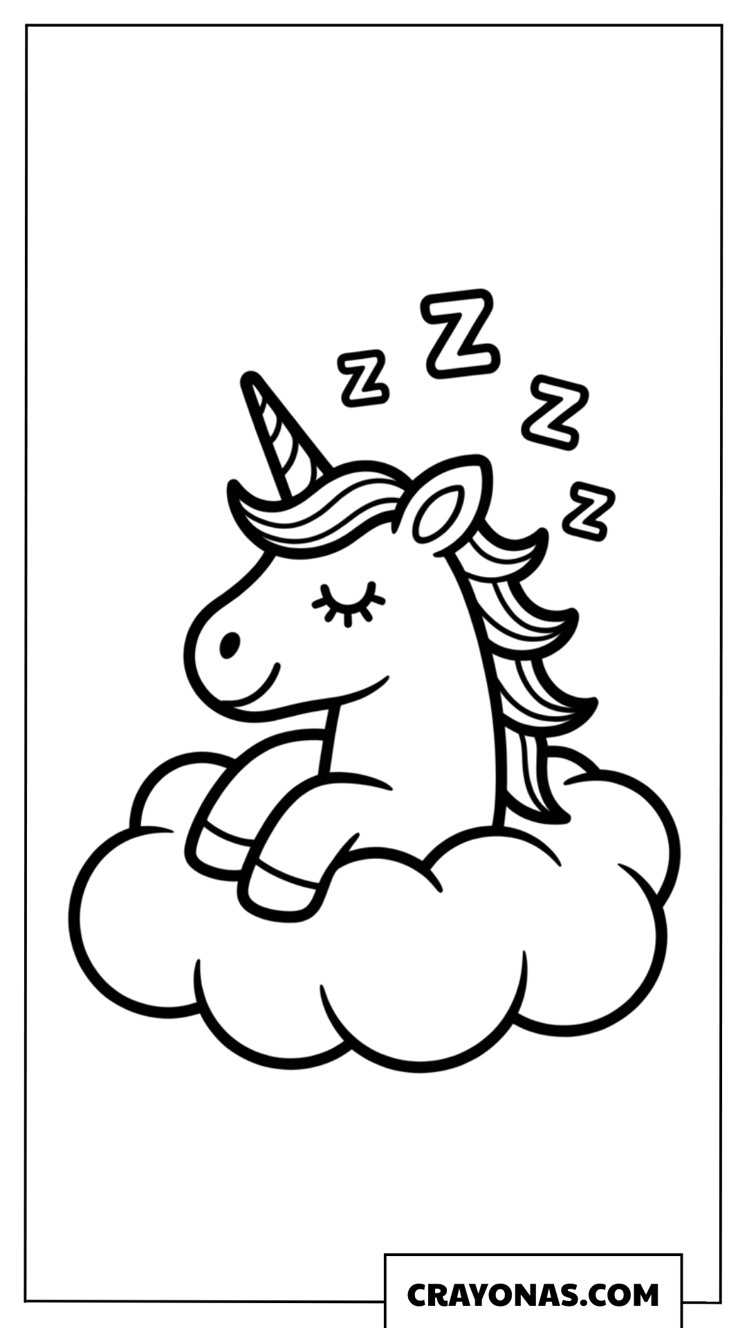 Sleeping Unicorn with Zzz Coloring Page