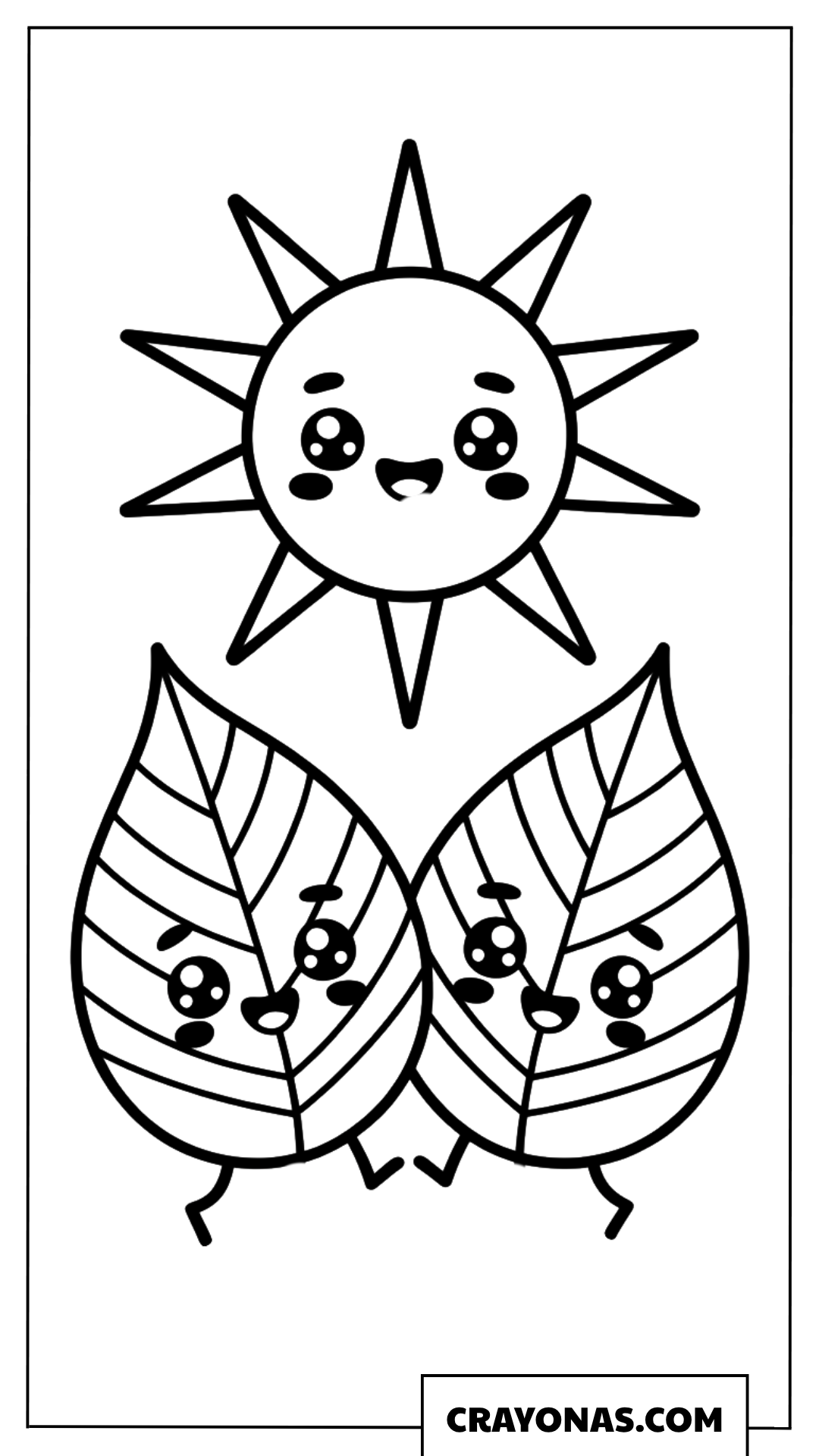 Smiling Sun with Happy Leaves Fall Coloring Page