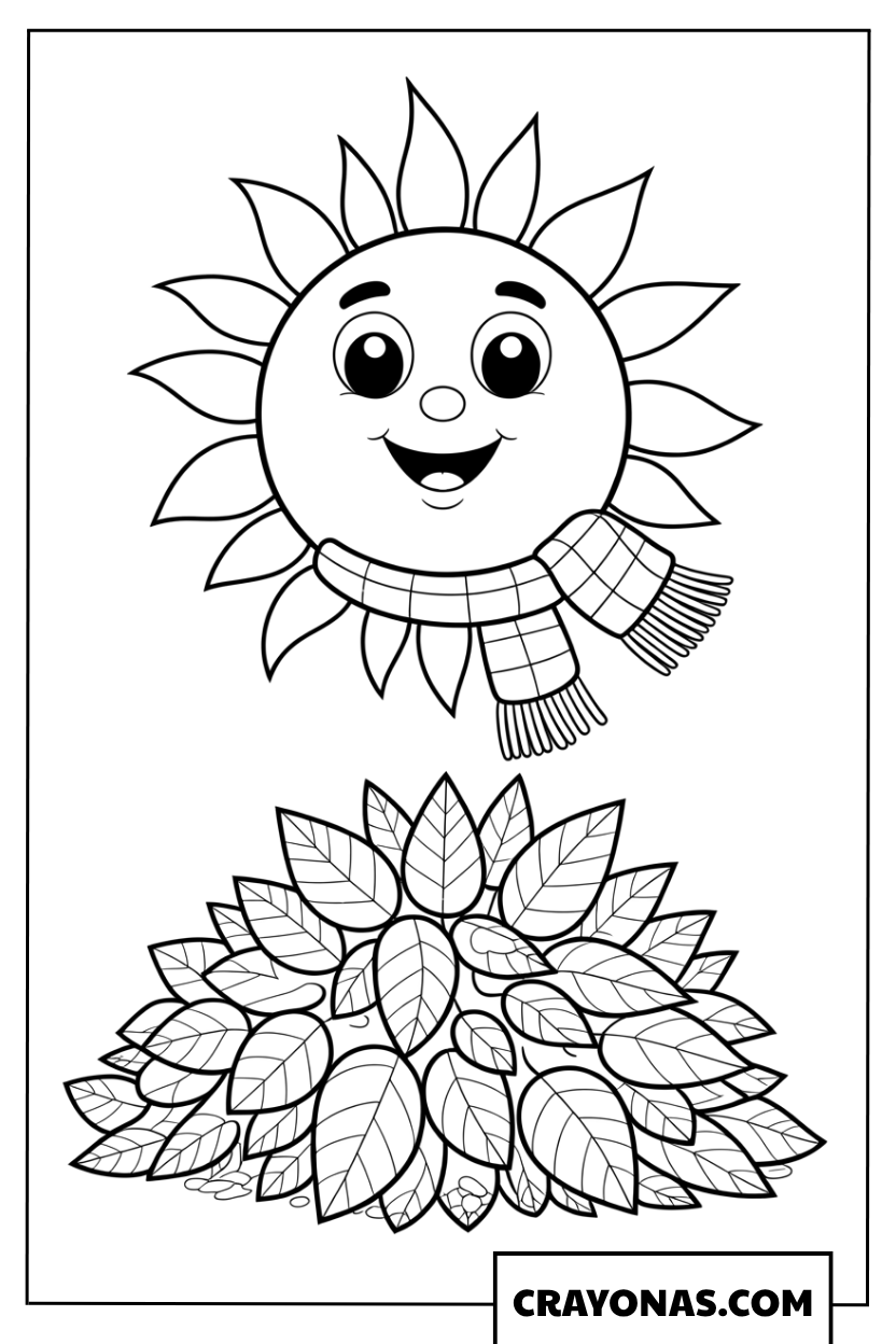Smiling Sunflower Fall Coloring Page