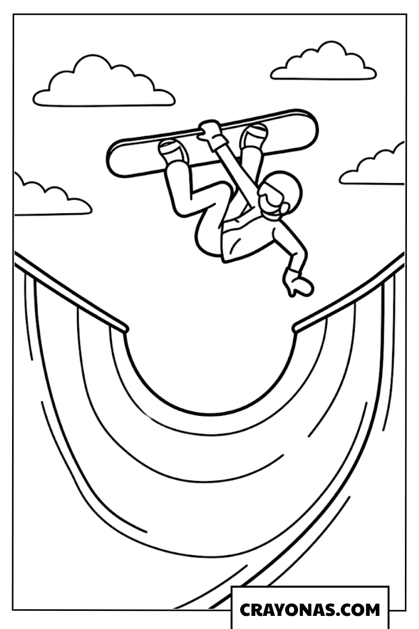 Snowboarder Performing Big Air Jump Coloring Page