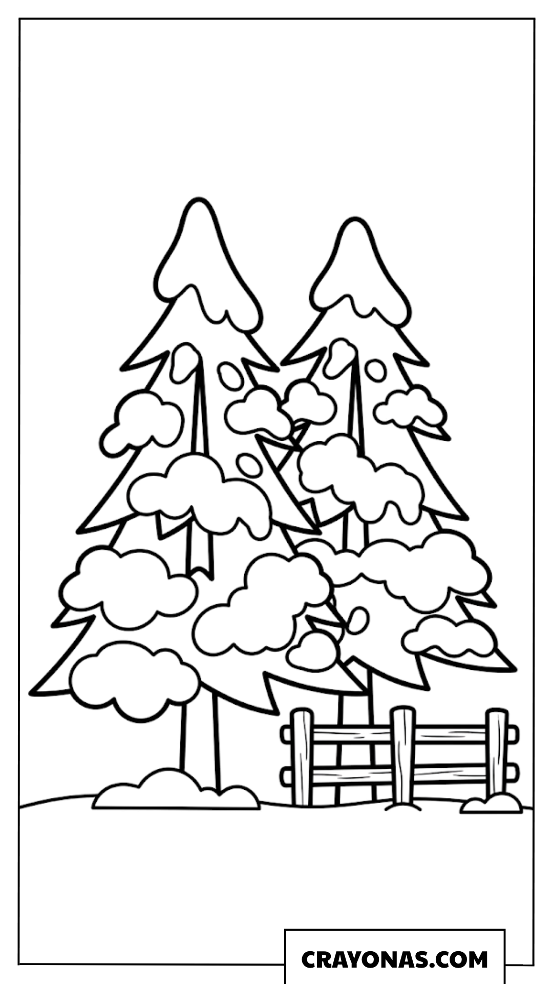 Snowy Trees and Fence Coloring Page