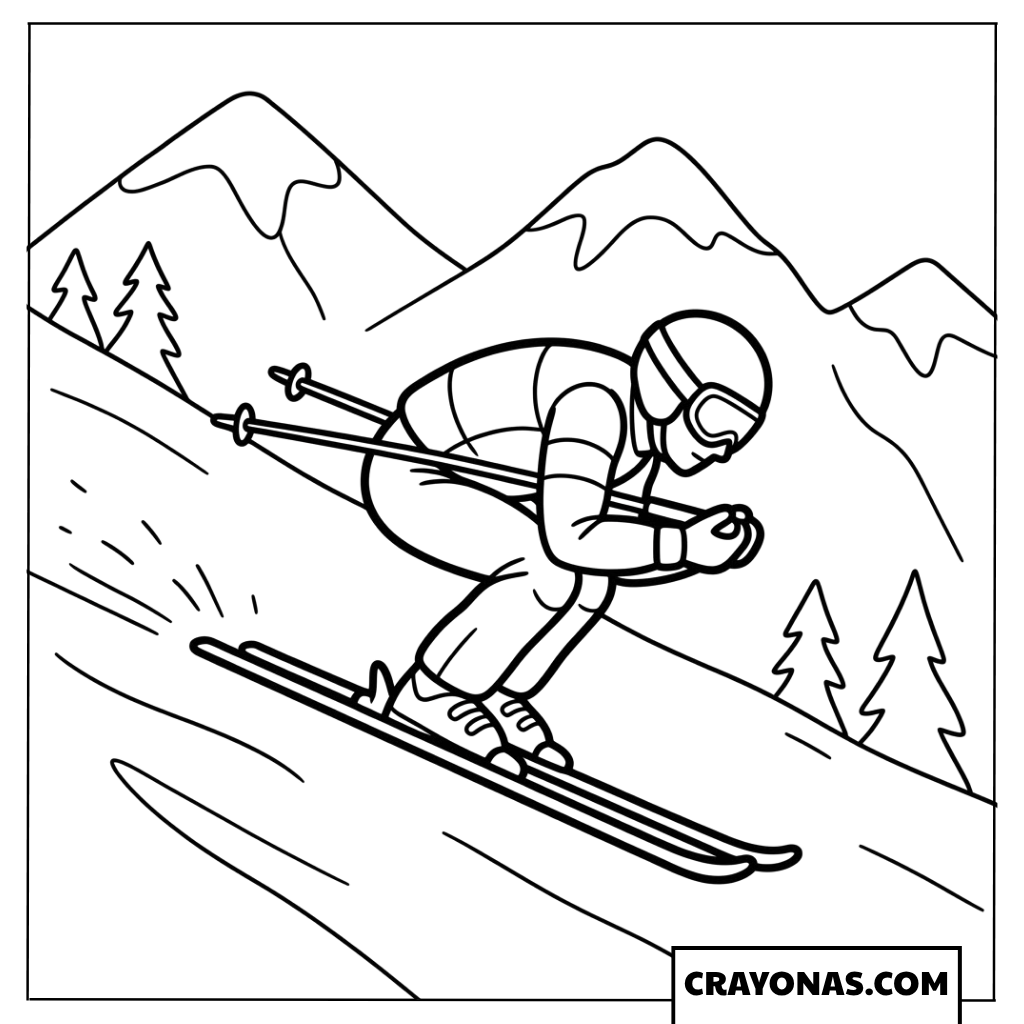 Speeding Downhill Skier Coloring Page