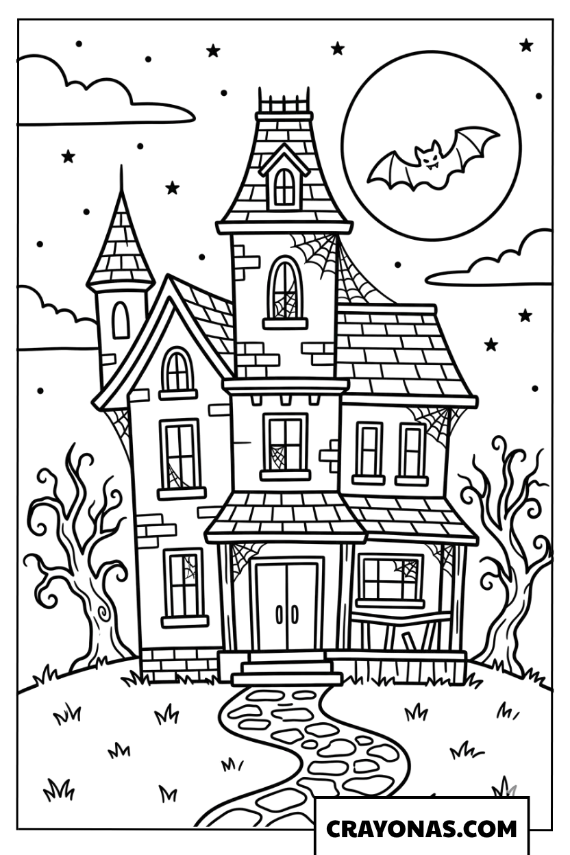 Spooky Haunted House Coloring Page