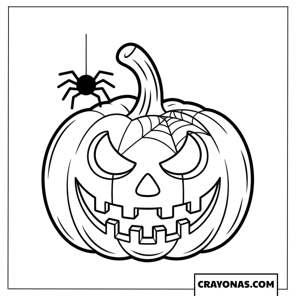 Spooky Jack-O-Lantern with Spider Coloring Page