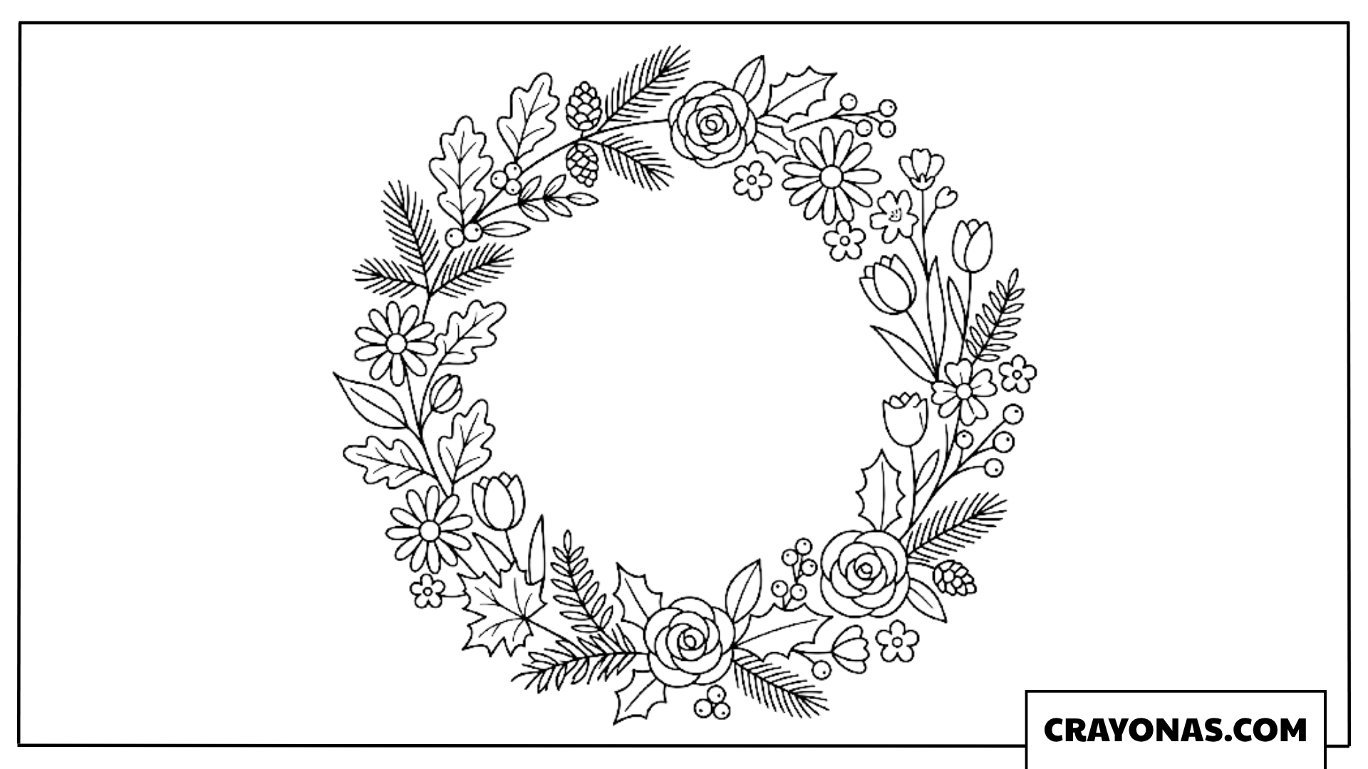 Spring Flower Christmas Wreath Coloring Page