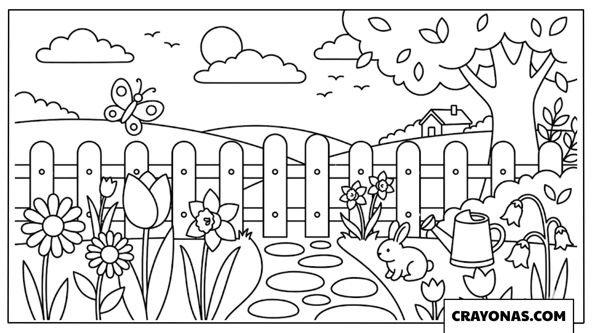 Spring Garden Scene Coloring Page