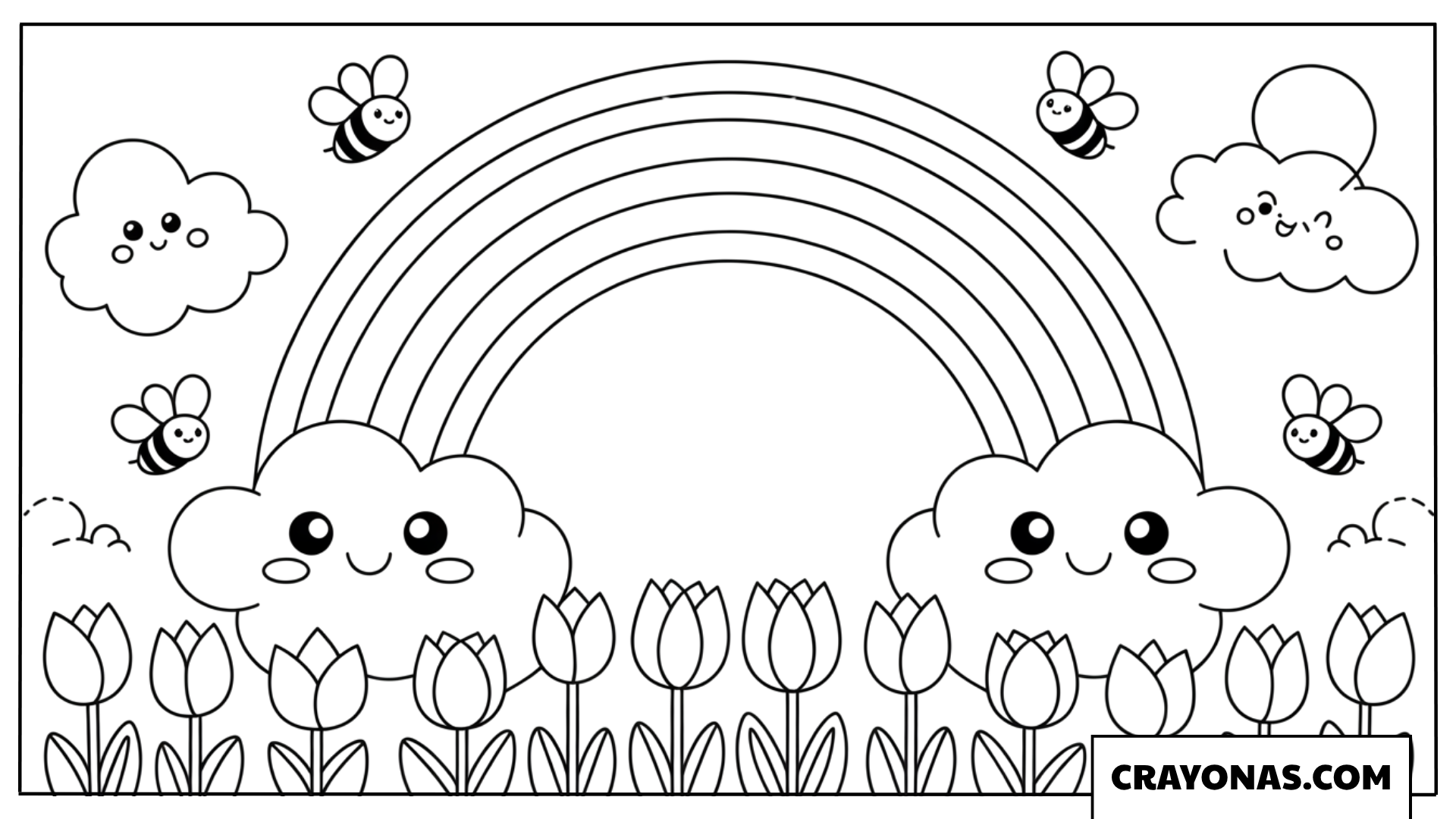 Spring Rainbow with Bees Coloring Page