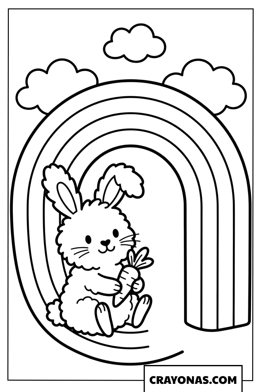 Spring Rainbow with Bunny Coloring Page