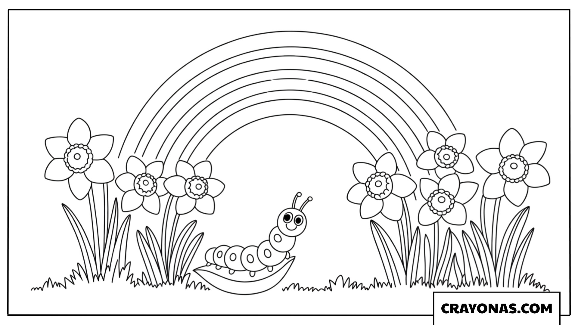 Spring Rainbow with Caterpillar Coloring Page