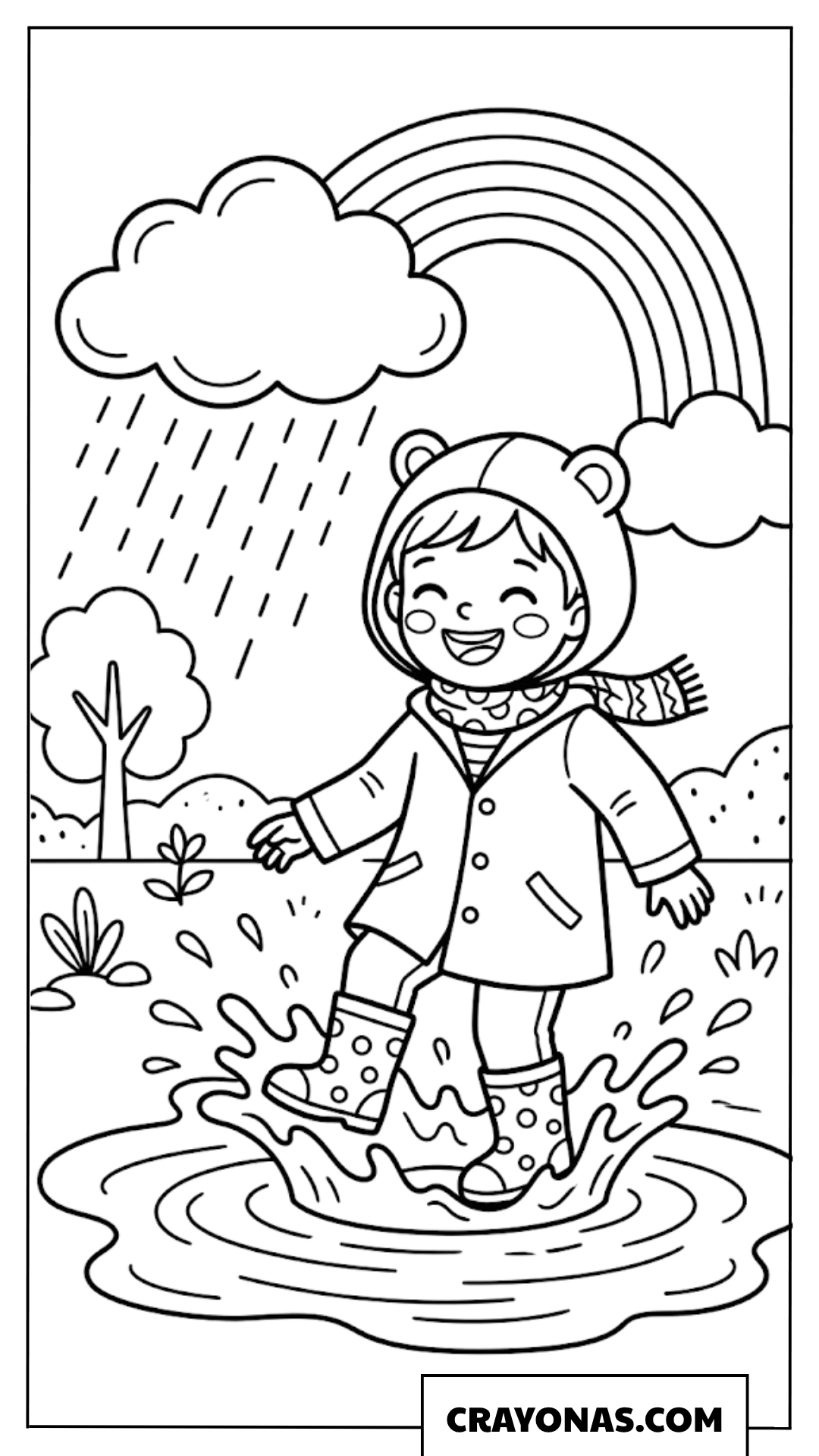 Spring Rainbow with Child Coloring Page