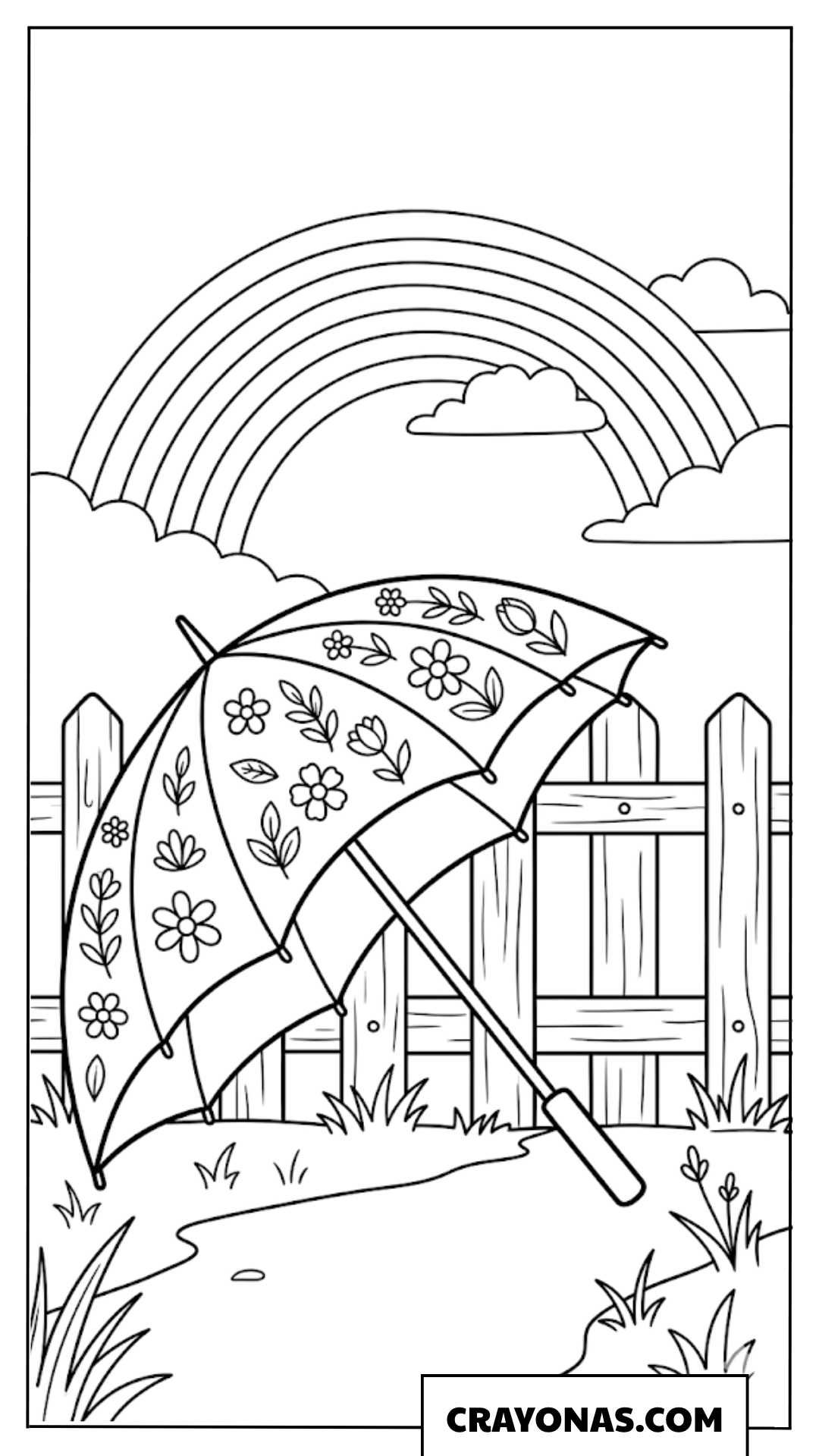 Spring Rainbow with Duck and Umbrella Coloring Page