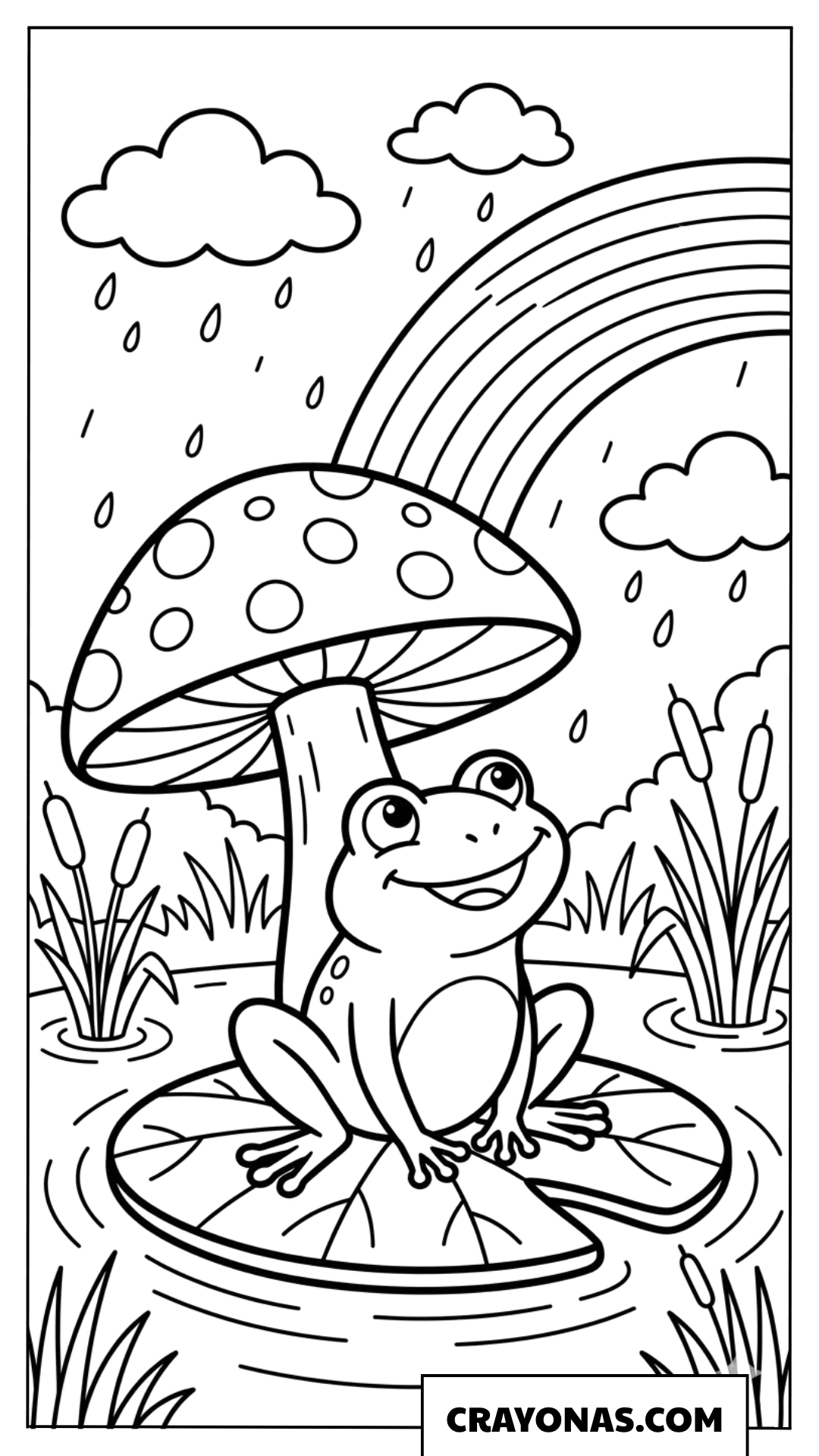 Spring Rainbow with Frog Coloring Page