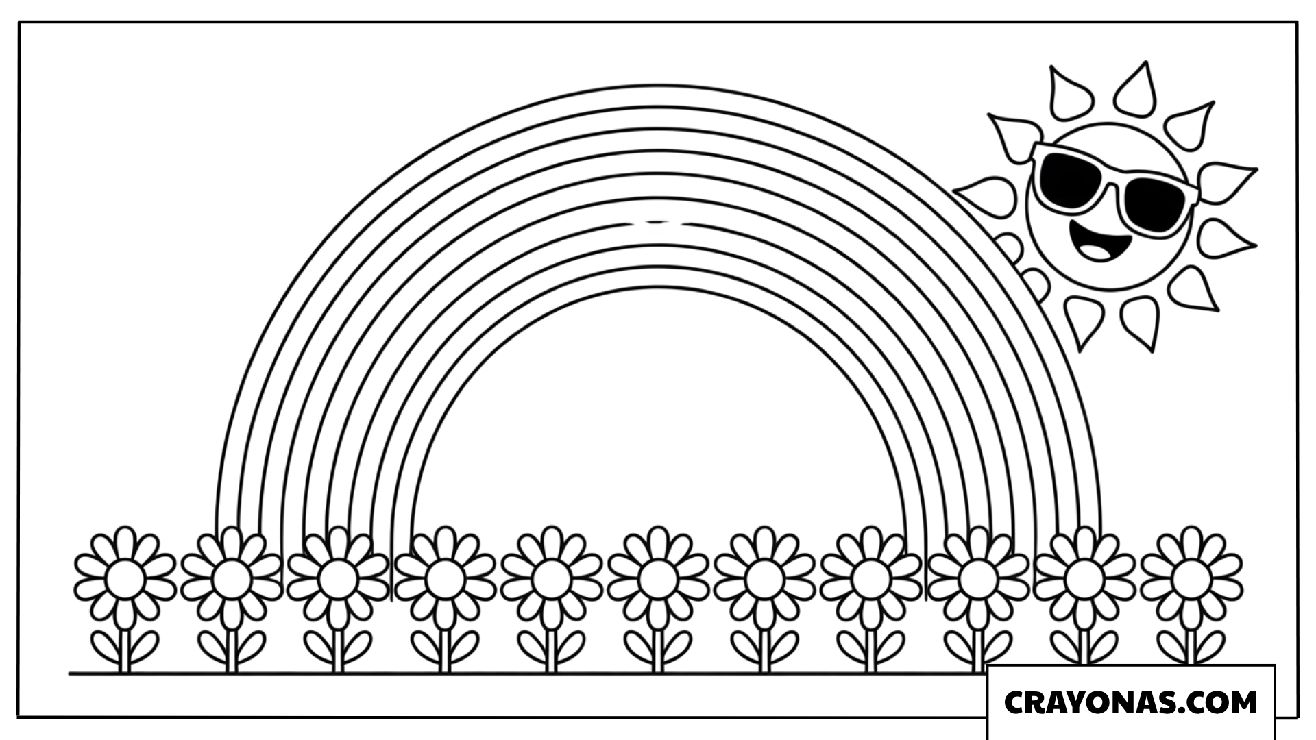 Spring Rainbow with Smiling Sun Coloring Page