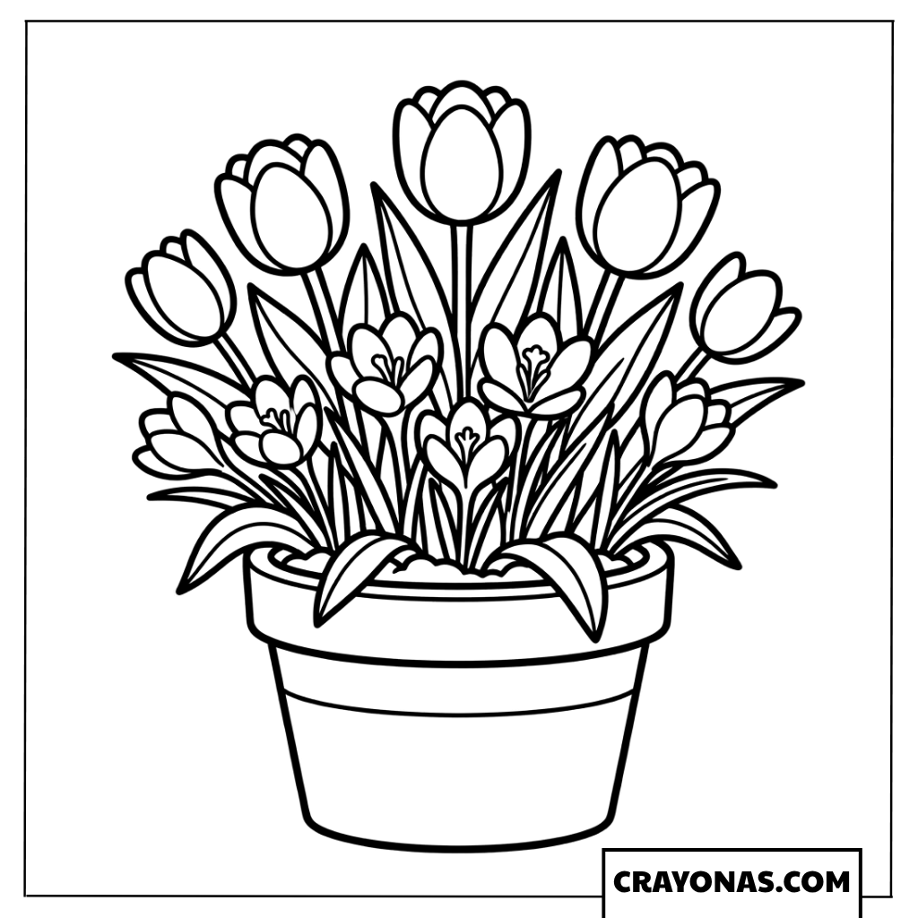 Spring Tulips in Pot Coloring Page