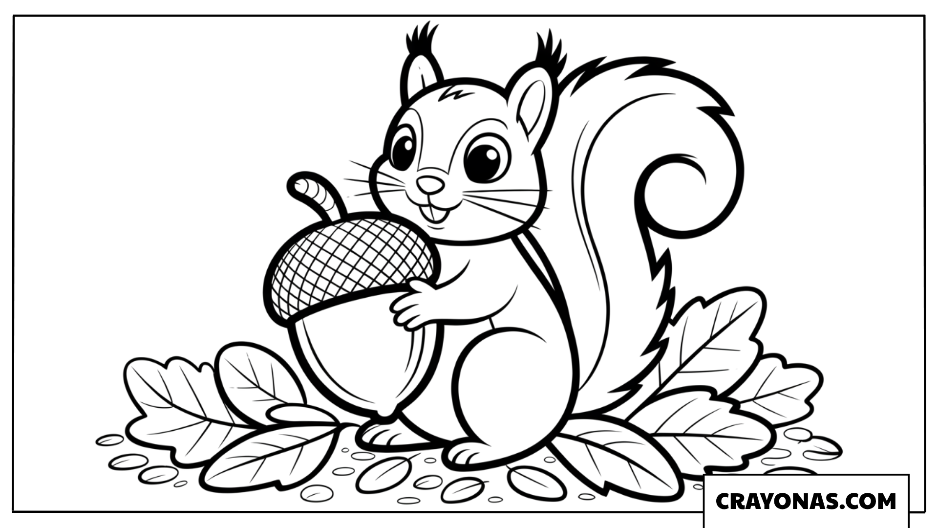 Squirrel Holding Acorn Fall Coloring Page