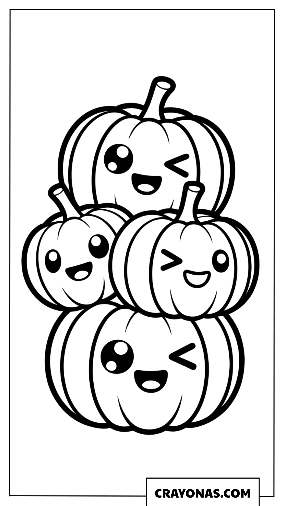 Stack of Happy Kawaii Pumpkins Coloring Page