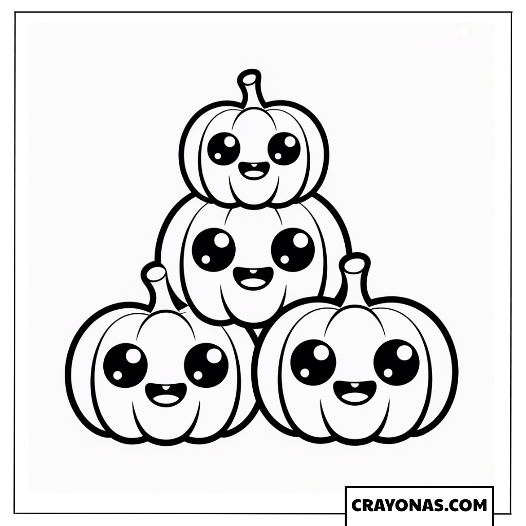 Stack of Kawaii Pumpkins Coloring Page