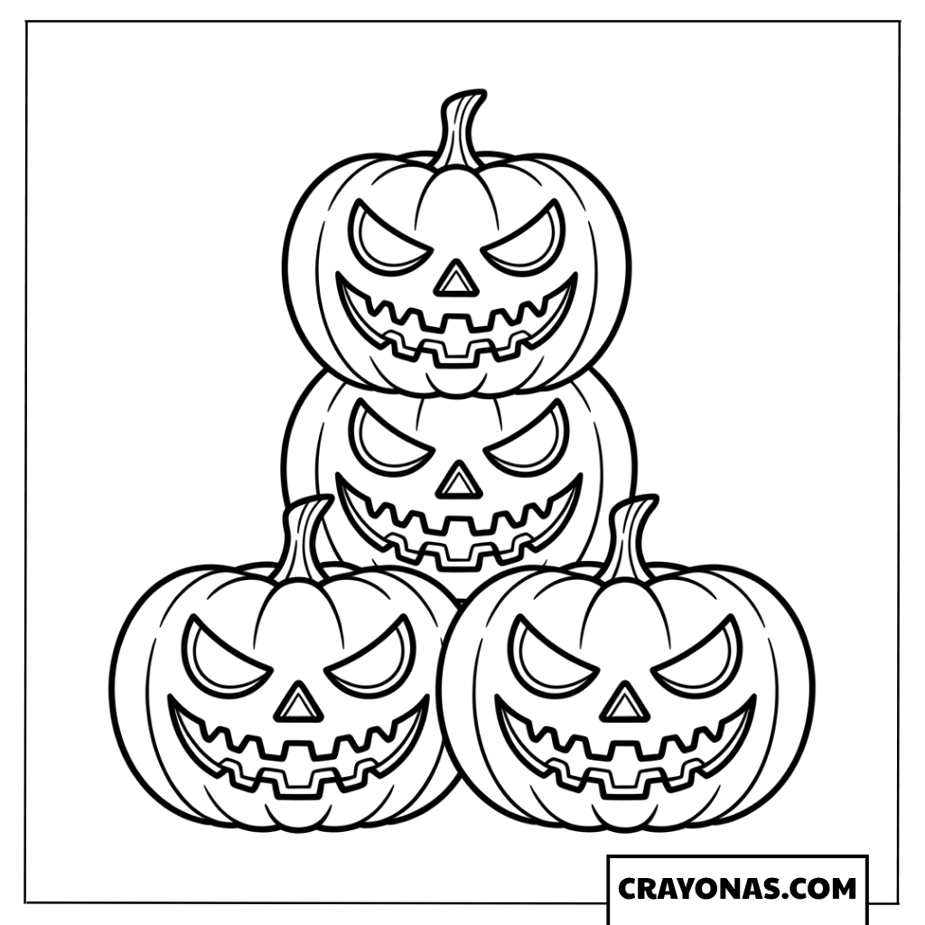 Stack of Scary Jack-O-Lanterns Coloring Page