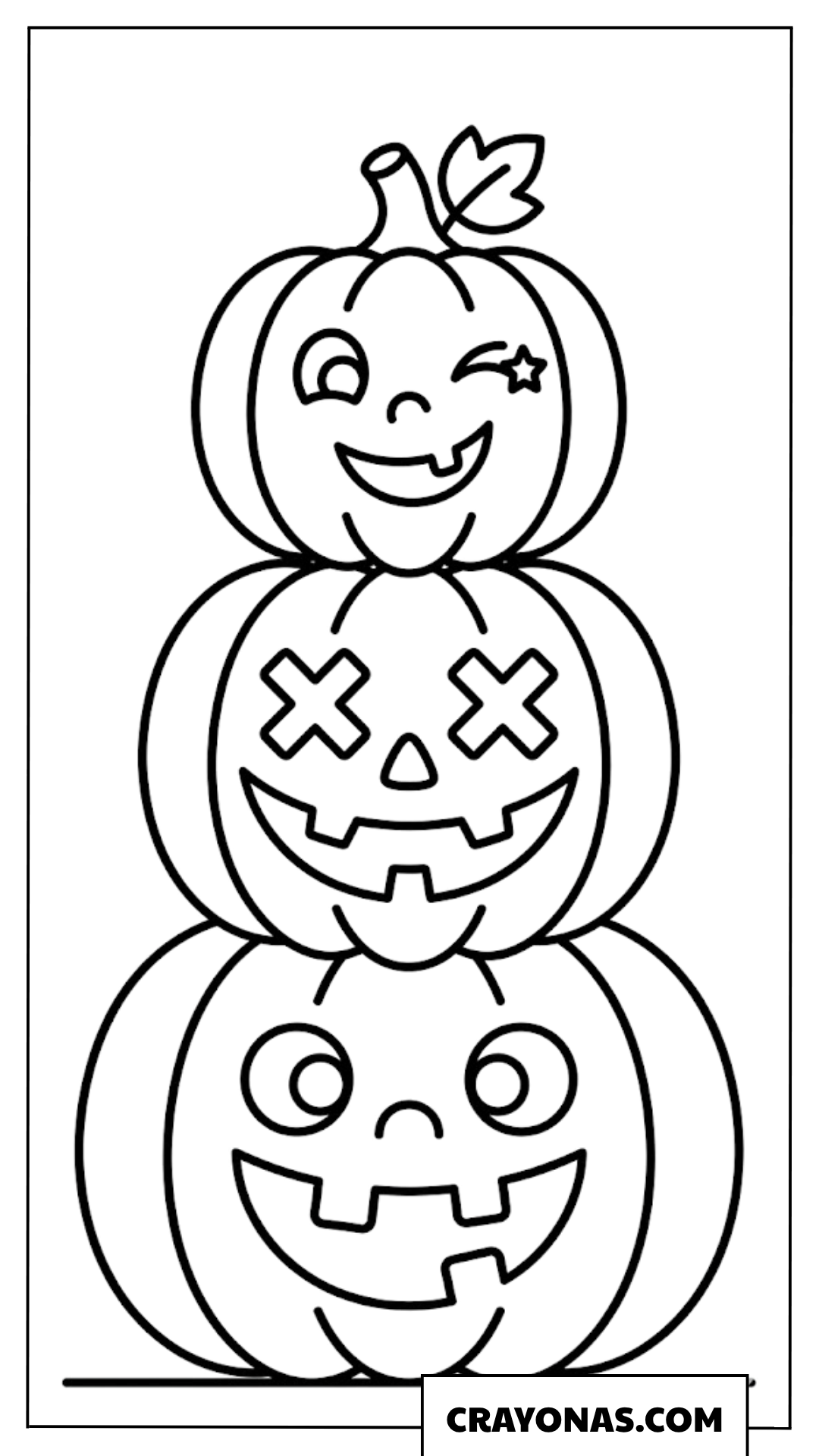 Stack of Three Happy Jack-O'-Lanterns Coloring Page