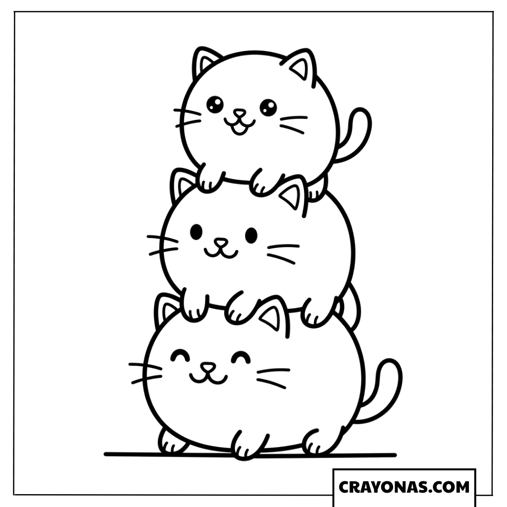 Stacked Chibi Cats Tower Coloring Page