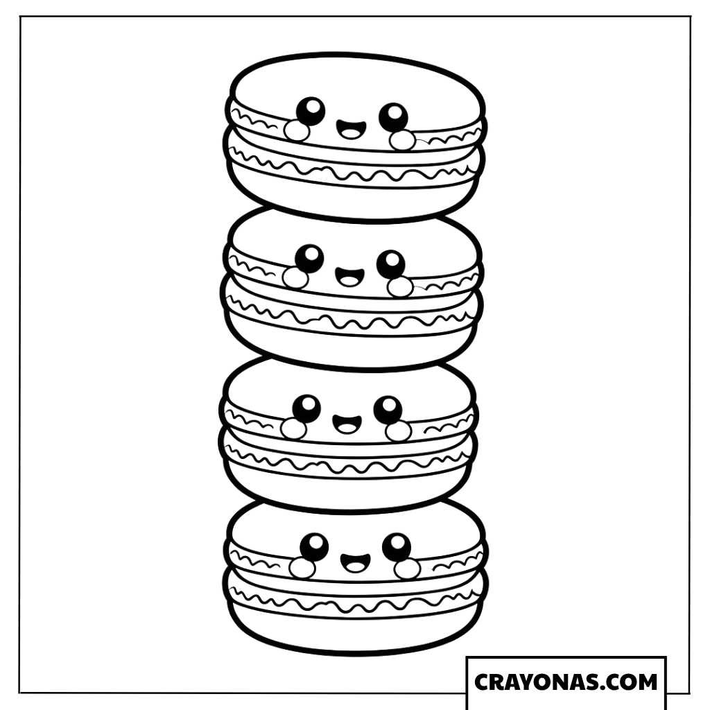 Stacked Kawaii Macarons Coloring Page