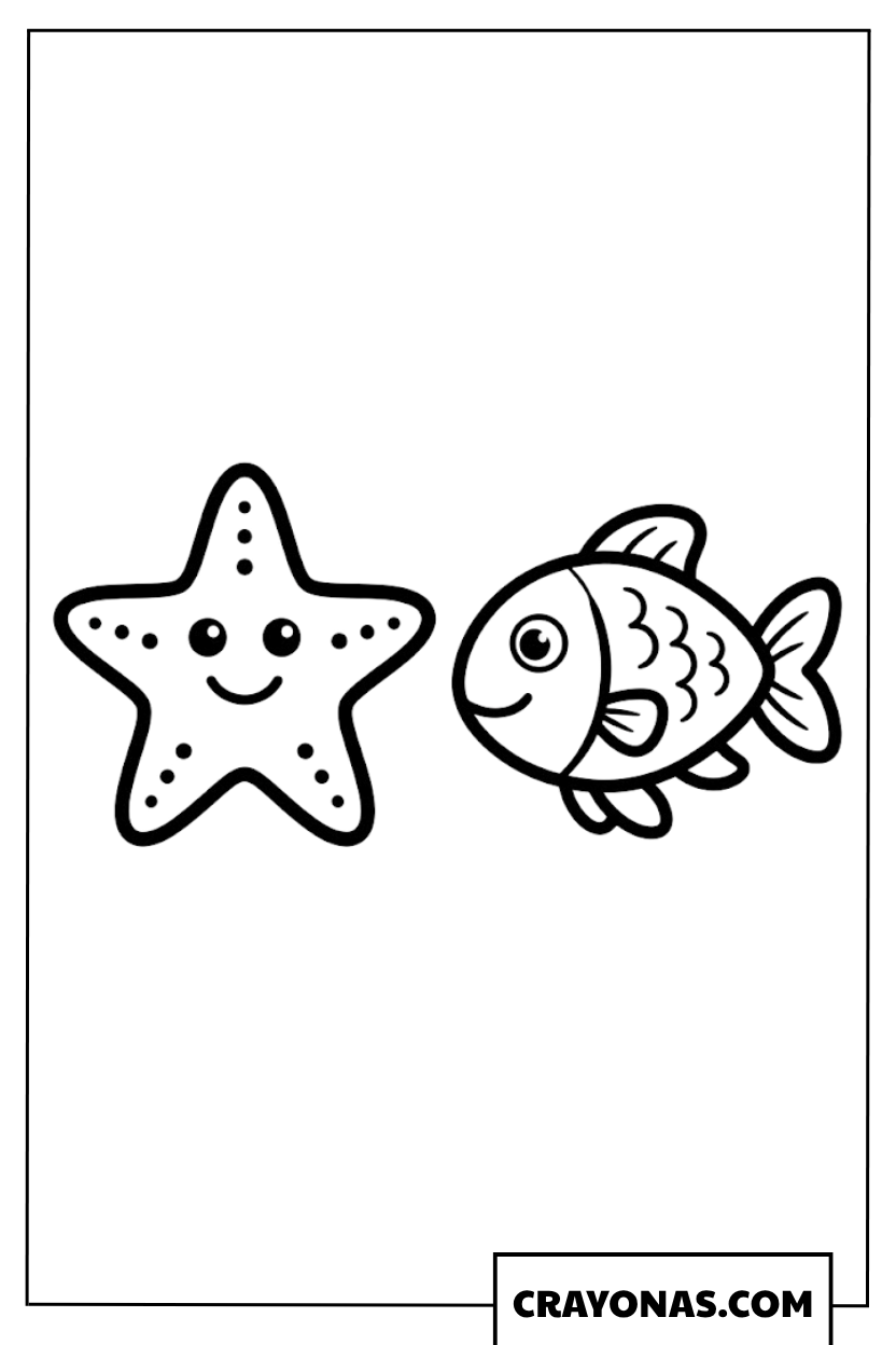 Starfish and Fish Coloring Page
