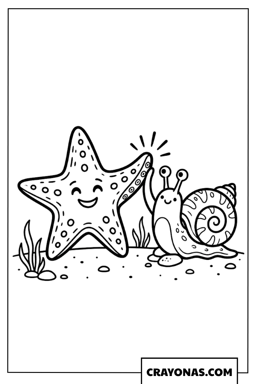 Starfish and Snail Coloring Page