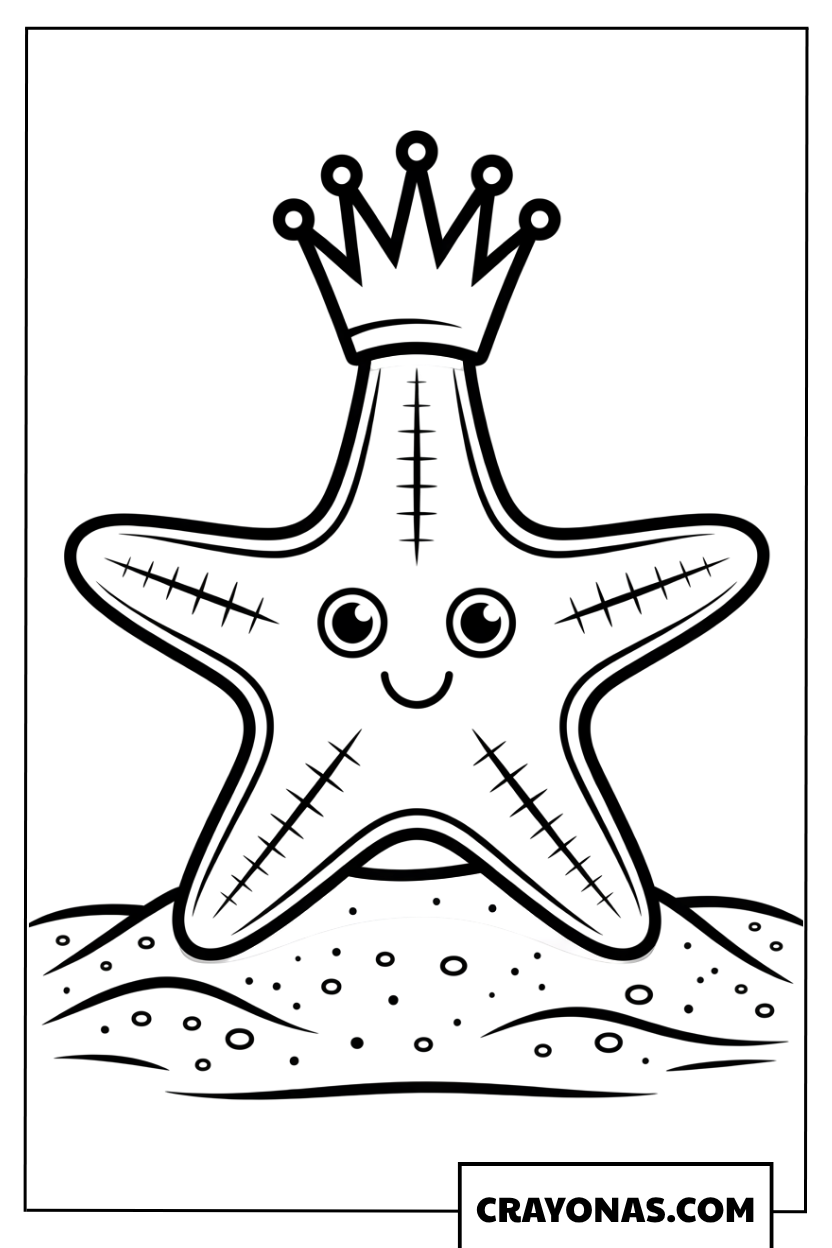 Starfish with Crown Coloring Page