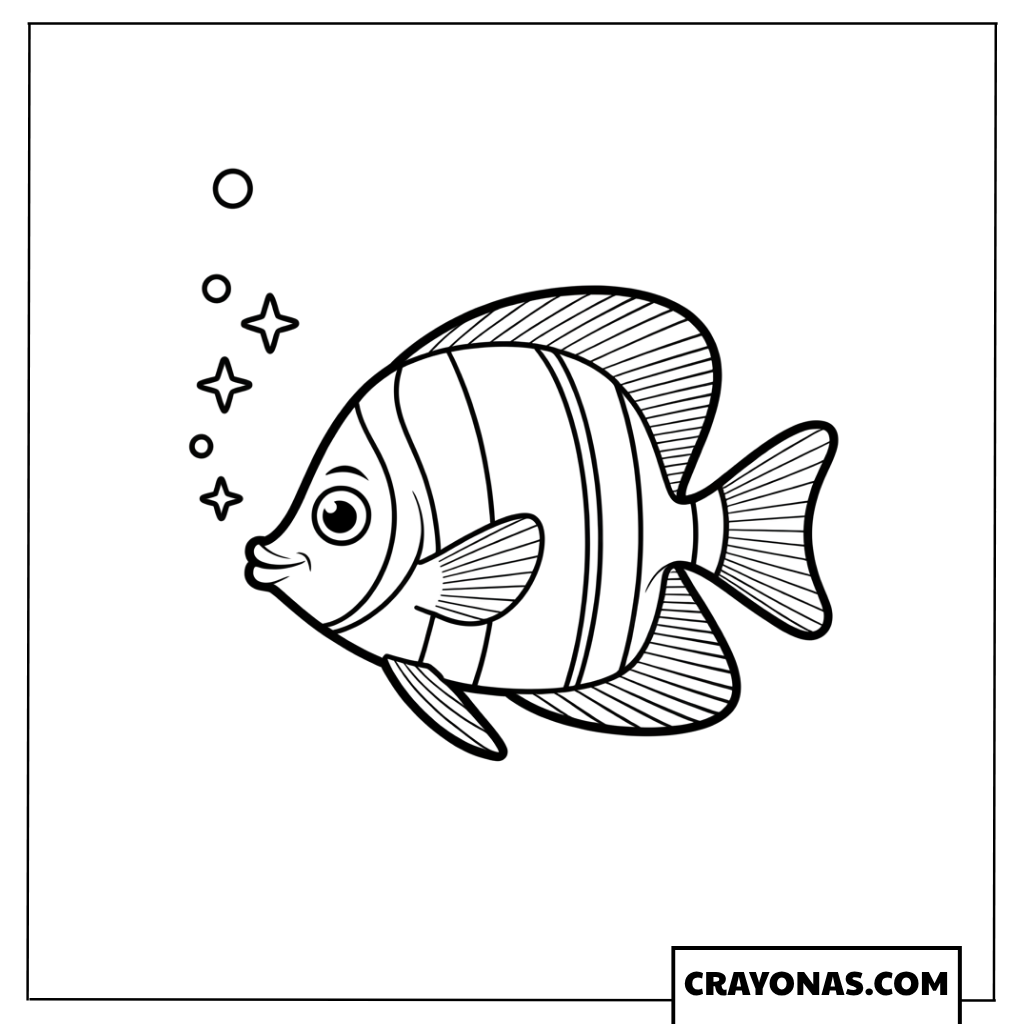 Striped Tropical Fish Coloring Page