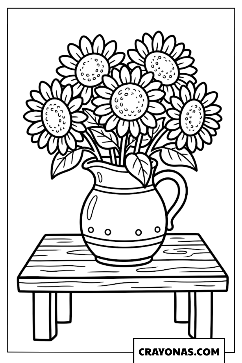 Sunflowers in Pitcher Coloring Page