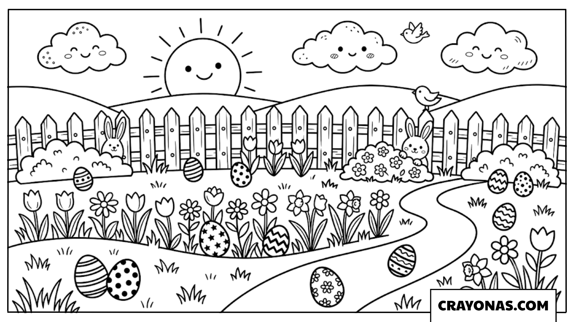 Sunny Easter Egg Hunt Scene Coloring Page