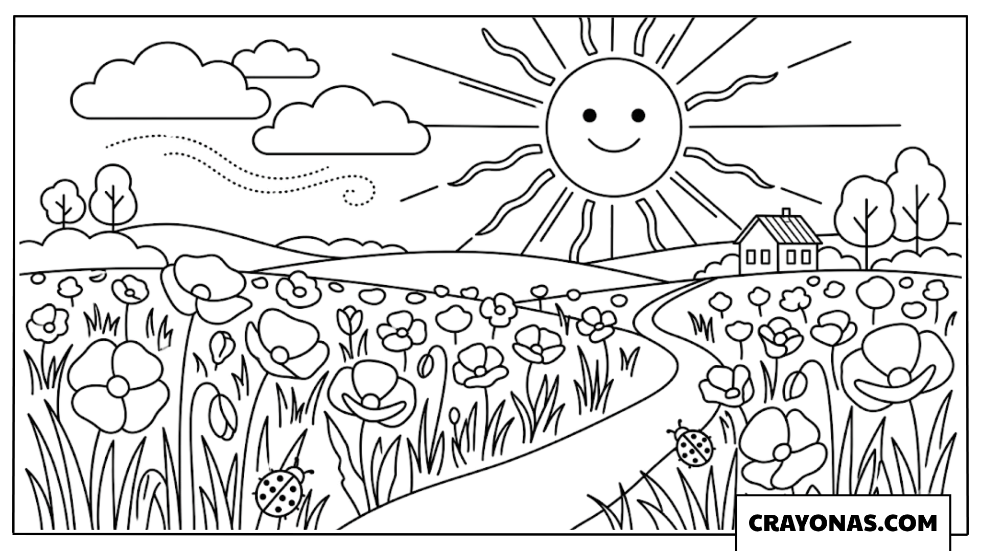 Sunny Flower Field Coloring Page