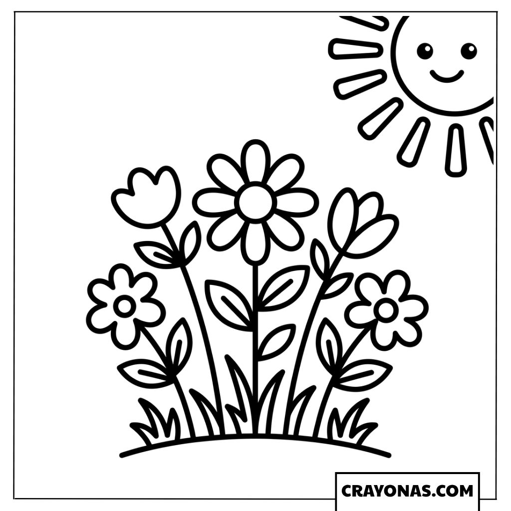 Sunny Flower Garden Coloring Page
